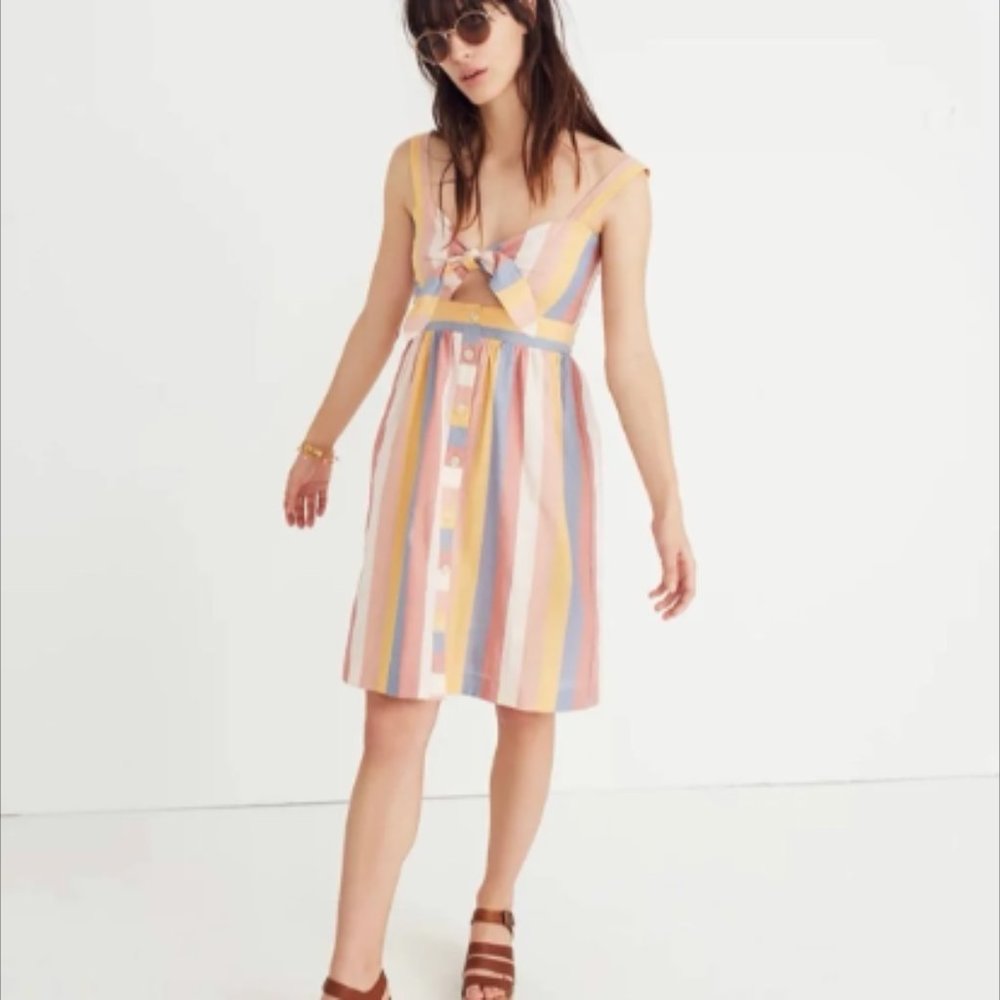 Madewell Sherbet Stripe Tie Front Cutout Dress NWT